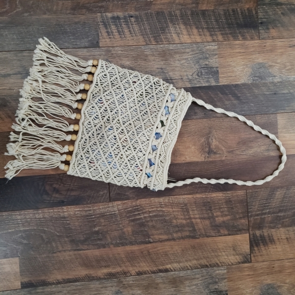 Bratz Boho Cream Color Macrame Purse Tropical prin